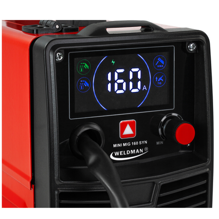 Spawarka Mini MIG 160 półautomat spawalniczy Weldman SYNERGIA Flux 2w1 drut