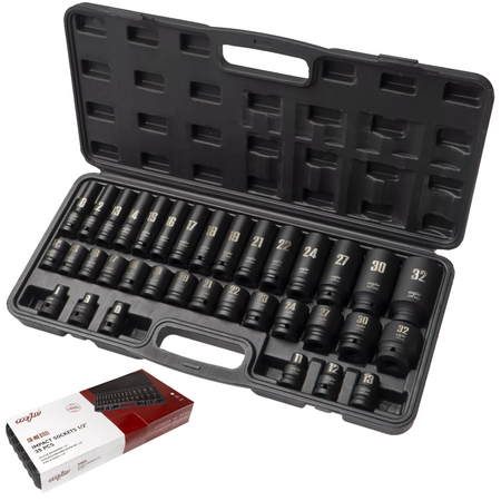 Zestaw nasadek udarowych 1/2" długie krótkie 35 SZTUK 6-kątne 8-32