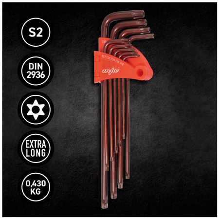 Zestaw imbusów TORX ekstra długie z otworem 9 elementów stal S2