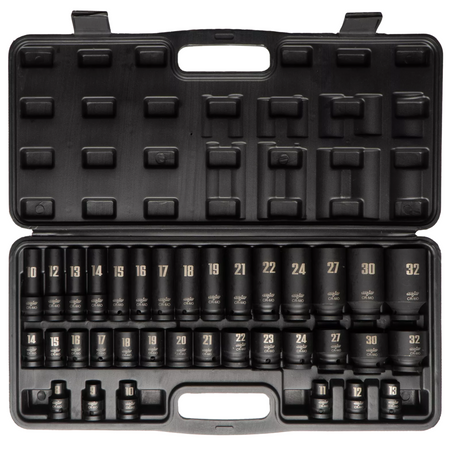 Zestaw nasadek udarowych 1/2" długie krótkie 35 SZTUK 6-kątne 8-32