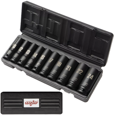 Zestaw nasadek udarowych długie 1/2" 10 SZTUK 6-kątne 10-24 mm