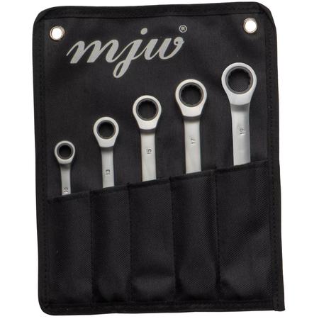 Komplet klucze płasko oczkowe z grzechotką 5 kluczy 10-19 mm