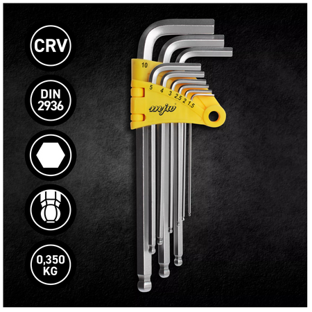 Zestaw imbusów HEX z kulką 9 sztuk komplet Stal CrV