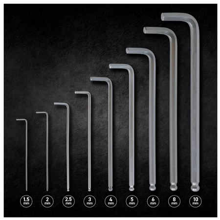 Zestaw imbusów HEX z kulką 9 sztuk komplet Stal CrV